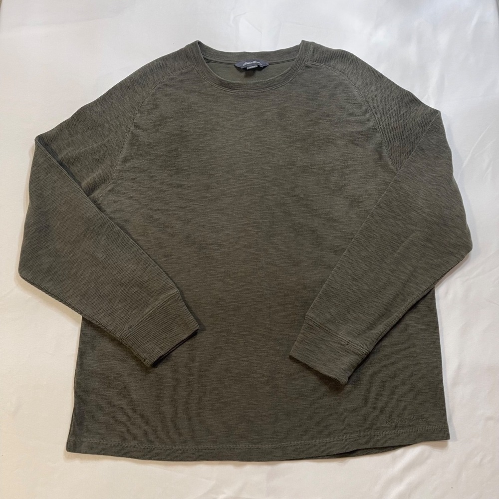 Eddie Bauer Mens XXL Olive Green Thermal Long Sleeve Crewneck Shirt